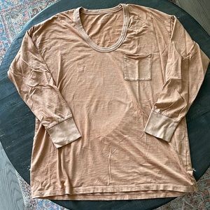 Aerie Women's Long Sleeve Distressed T-Shirt - Peach color S
